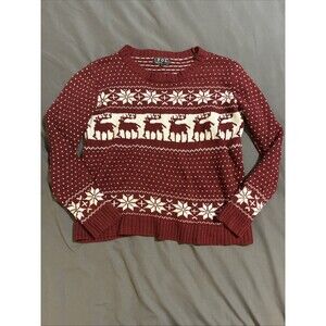 POL Sweater Maroon Red Snowflake Reindeer Fair Isle Nordic Holiday sz S